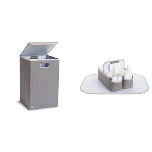 Large Baby Laundry Hamper with Lid and Portable Diaper Caddy Organizer Grey
